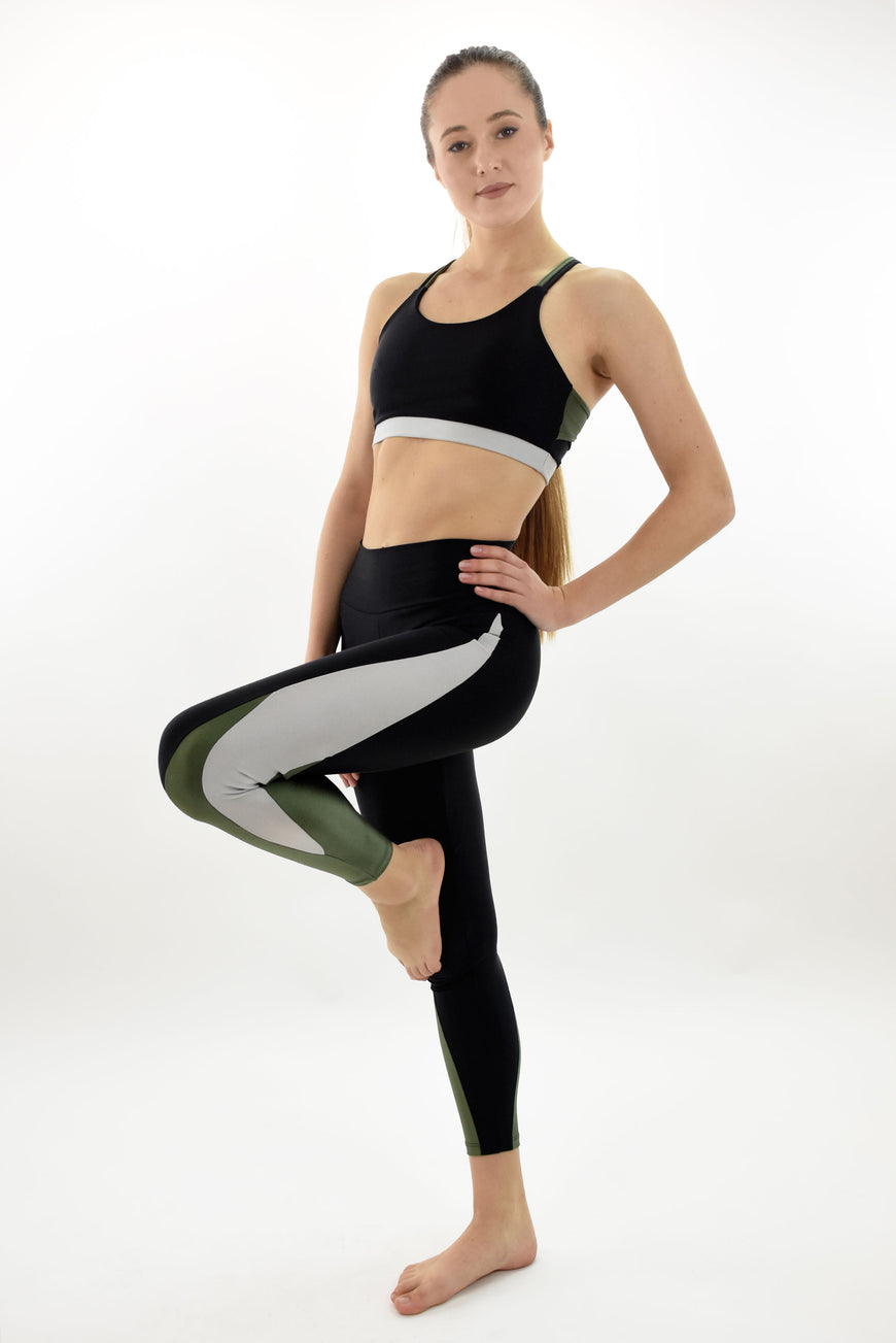 מכנס ארוך Three Metalic Legging - Black & Olive
